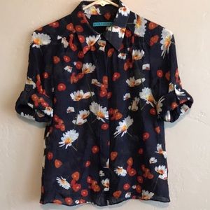 Alice + Olivia Silk Button Down Floral Blouse